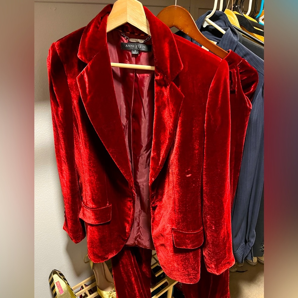Anne Klein Red Velvet Suit SZ 8